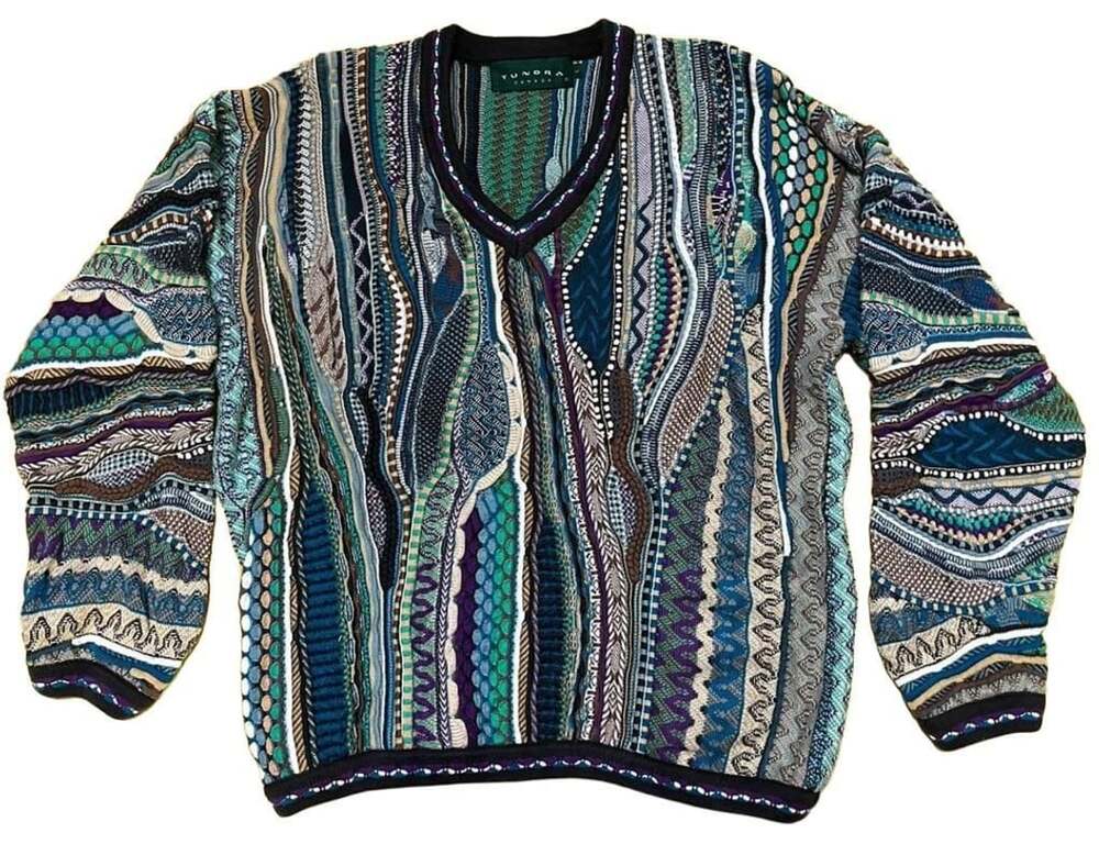Tundra 3D Knit Sweater Size L Multicolor Mercerized Cotton V-Neck